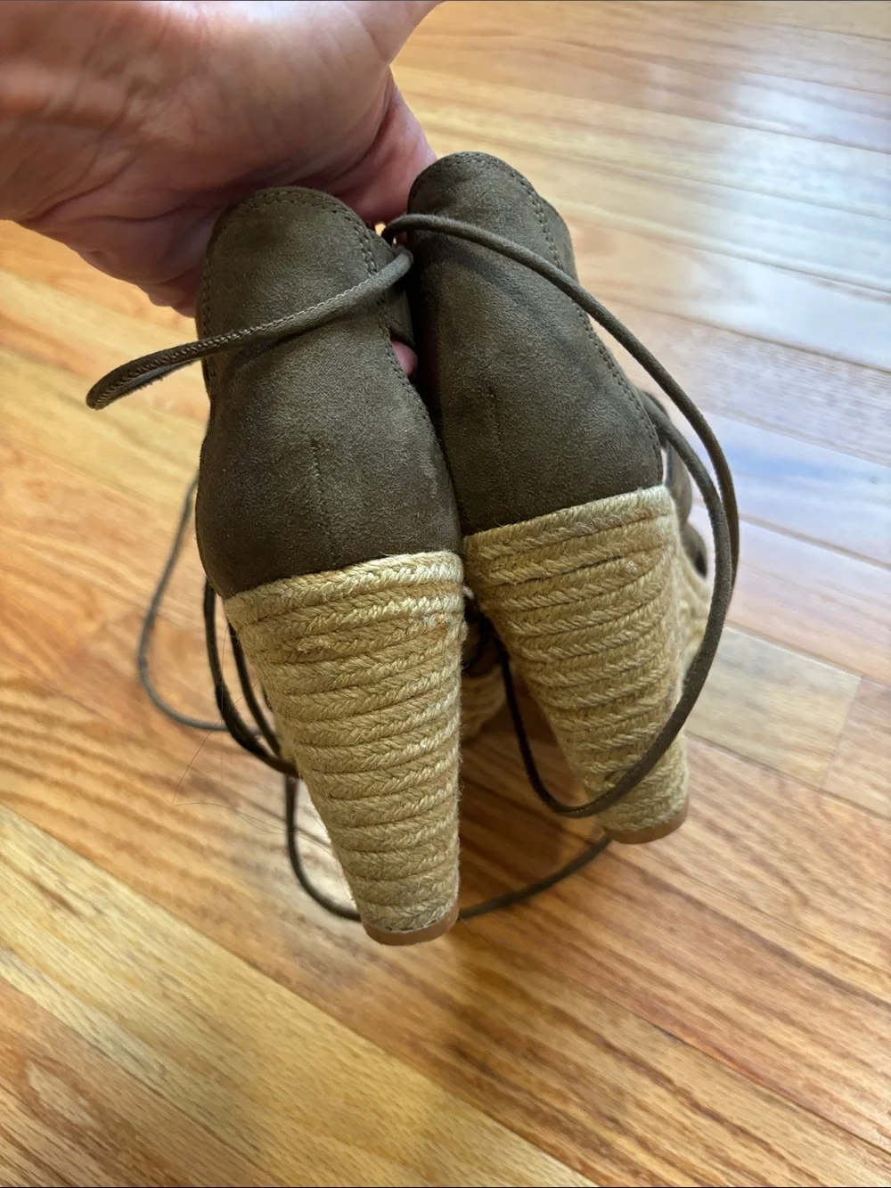 Olive Green Lace-Up Espadrille Wedge Sandals |‎ Size 8.5 | Size 39